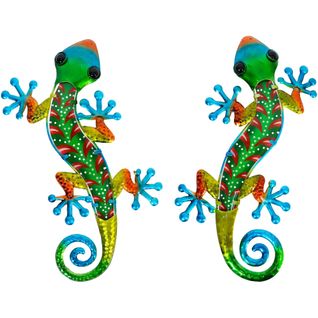 Gecko Décoratif En Métal Et Verre Multicolore Feuilles