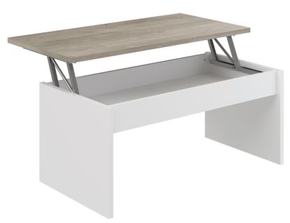 Table basse avec plateau relevable YANA Blanc et imitation chêne