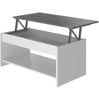 Table Basse - Blanc Et Gris Béton - Relevable - L 100 Cm X P50 X H44cm - Happy