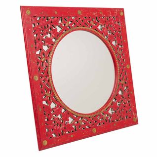 Miroir En Bois Sculpté Rouge 84x1,5x84h