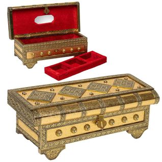 Boîte à Bijoux En Métal Repoussé Doré 32,5x14x12h