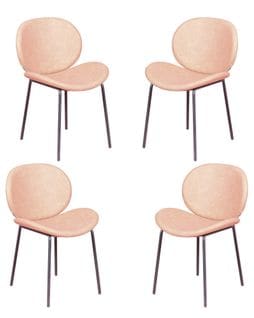 Lot De 4 Chaises Vintage Tapissées En Simili Cuir - Slice, Beige, H.82cm, L.54cm, P.49cm