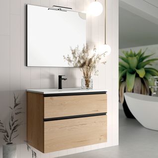 Meuble De Salle De Bain 80 Cm Simple Vasque - 2 Tiroirs - Crema