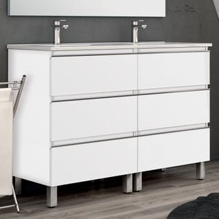 Meuble De Salle De Bain 140cm Double Vasque - 6 Tiroirs - Sans Miroir - Palma - Blanc