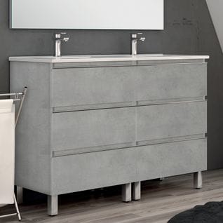 Meuble De Salle De Bain 140cm Double Vasque - 6 Tiroirs - Sans Miroir - Palma - Ciment (gris)