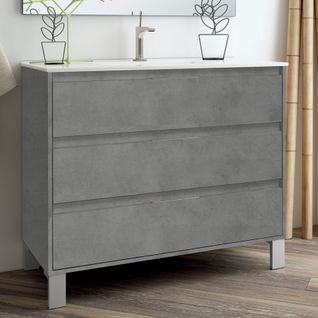 Meuble De Salle De Bain 80cm Simple Vasque - 3 Tiroirs - Sans Miroir -  Tiris 3c - Ciment (gris)