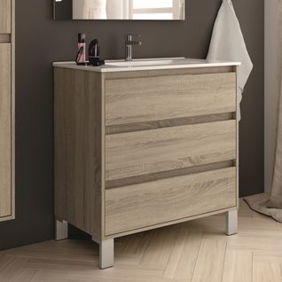 Meuble De Salle De Bain 80cm Simple Vasque - 3 Tiroirs - Sans Miroir - Tiris 3c - Cambrian (chêne)