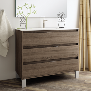 Meuble De Salle De Bain 80cm Simple Vasque - Sans Miroir - Tiris 3c - Britannia (chêne Foncé)