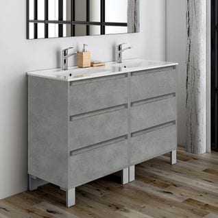 Meuble De Salle De Bain 120cm Double Vasque - 6 Tiroirs - Sans Miroir - Tiris 3c - Ciment (gris)