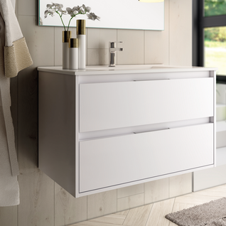 Meuble De Salle De Bain 80cm Simple Vasque - 3 Tiroirs - Sans Miroir - Iris - Blanc