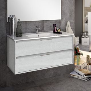 Meuble De Salle De Bain 100cm Simple Vasque - Sans Miroir - Iris - Hibernian (bois Blanchi)