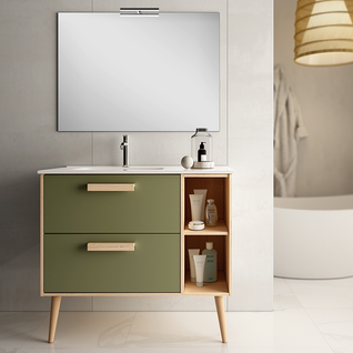 Meuble De Salle De Bain 80cm Vasque Déportée - Malia - Vert Olive