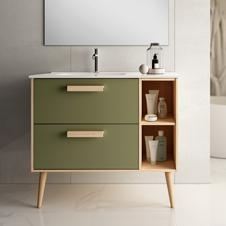 Meuble De Salle De Bain Vasque Déportée - Sans Miroir - Malia - Vert Olive - 80cm