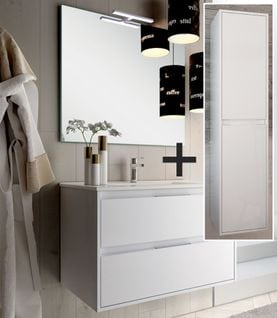 Meuble De Salle De Bain 80cm Simple Vasque + Colonne De Rangement Iris - Blanc