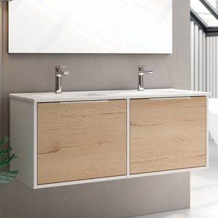 Meuble De Salle De Bain 120cm Double Vasque - Sans Miroir - Alba - Blanc/roble