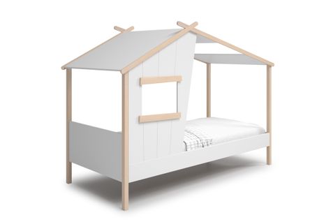 Lit cabane 90x190 cm LUBA Blanc et pin naturel