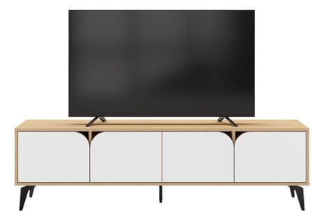 Meuble TV 4 portes NOLA 180cm imitation chêne et blanc