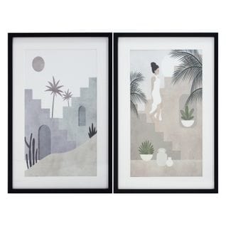 Ensemble De 2 Affiches Imprimées Et Encadrées, Design Urbain Dans Des Tons Doux 60x40cm