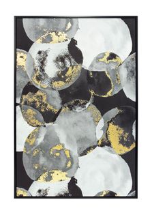 Toile Encadrée Avec Un Design Abstrait Dans Des Tons Blancs, Noirs Et Dorés 92x62cm