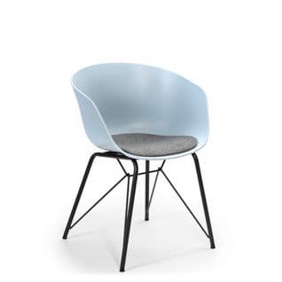 Fauteuil Pour Salle À Manger Alba Couleur Bleu Structure En Polyuréthane, Pies En Métal En Noir