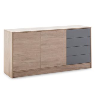 Buffet Panama 4 Tiroirs, 2 Portes, Couleur Bois Et Gris, 136x40x70