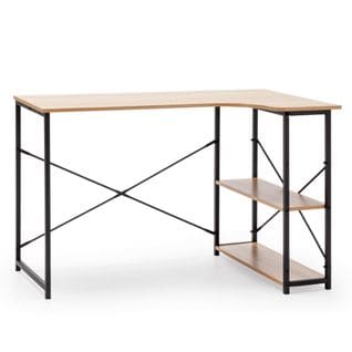 Bureau Juani Noir, 2 Étagères, Style Industriel, 120 Cm Longueur