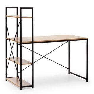 Bureau Lidia Noir, 3 Étagères, Style Industriel, 120 Cm Longueur