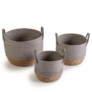 Set De 3 Paniers Neves Fibre Naturelle Et Papier, Gris/naturel