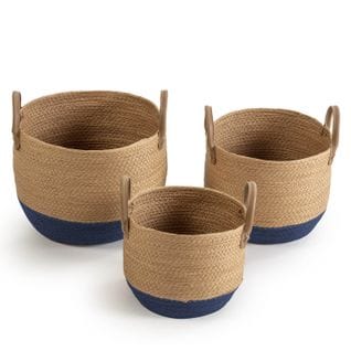 Set De 3 Paniers Tecla Fibre Naturelle, Bleu/naturel