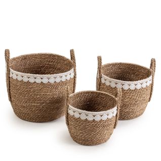 Set De 3 Paniers Yasmina Fibres Naturelles, Blanc/naturel