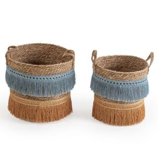 Set De 2 Paniers Indie Fibre Naturelle, Bleu/orange