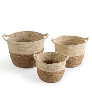 Set De 3 Paniers Brais Fibre Naturelle, Blanc/naturel