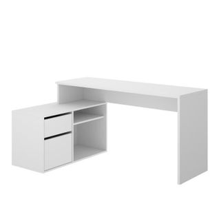 Bureau D'angle Reversible - 1 Tiroir + 1 Porte - Blanc - L 139 X P 92 X H 75 Cm - Rox