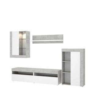 Ensemble Meuble TV - Classique - Panneaux De Particules - Blanc Et Béton - L 265 X P 42 X H 180 Cm