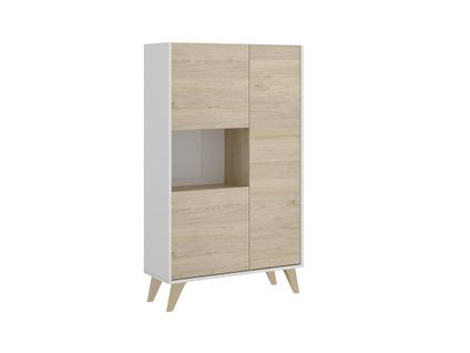 Buffet Haut Kolyma - 3 Portes et 1 Niche - Coloris : Chêne et Blanc