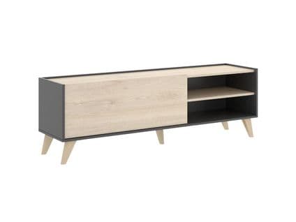 Meuble TV Kolyma - 1 Porte et 2 Niches - Coloris : Chêne et Anthracite