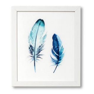 Blue Feather - Peinture Décorative 30 X 25 Cadre Noir