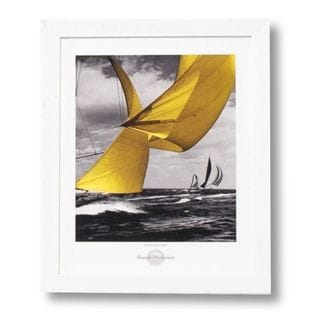 Yellow Boat - Peinture Décorative 30 X 25 Cadre Blanc