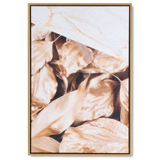 Golden Leaf - Peinture Décorative 60 X 40 Cadre En Bois