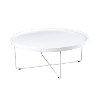 Rahul - Table Basse Laquée Blanche Avec Plateau Laqué Blanc Et Piètement En Métal Blanc