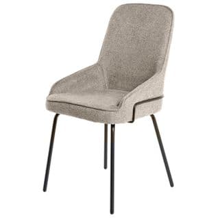 Chaise Tapissée Taupe Avec Détails Métalliques Noirs Sur Pieds Fins Noirs