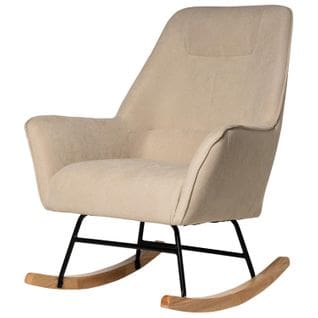 Amara - Fauteuil À Bascule Beige Avec Structure Noire Et Pieds En Chêne