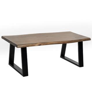 Table Basse Rectangulaire En Bois Avec Plateau De Forme Naturelle Et Pieds En Métal Noir