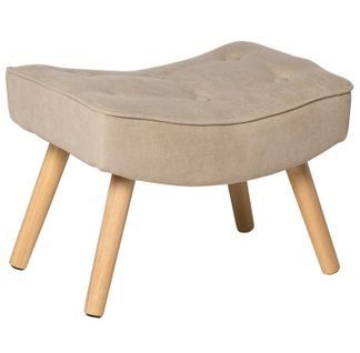 Tabouret De Style Nordique Avec Revêtement Beige Et Pieds En Bois