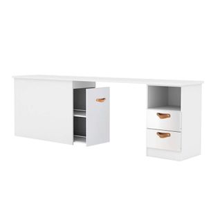 Bureau + Rangement 90 Aggloméré Blanc Cuir 76,5x202x45cm