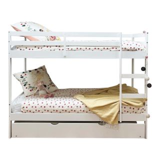 Lit Enfant Superposé + Lit Pieds Pliants Bois Blanc 90x190cm