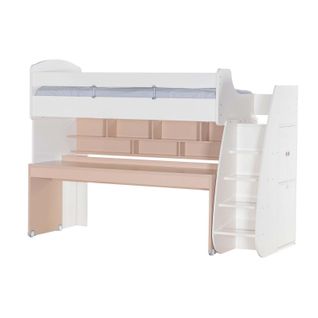 Lit Haut + Bureau En Aggloméré Blanc 182,7x252x107,8cm