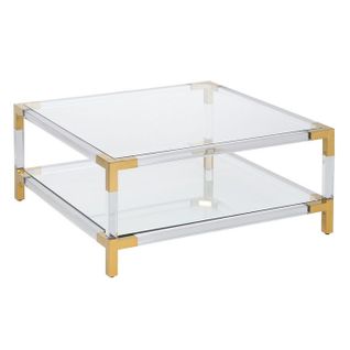 Table Basse Design Verre Et Métal Doré 100cm Brielle