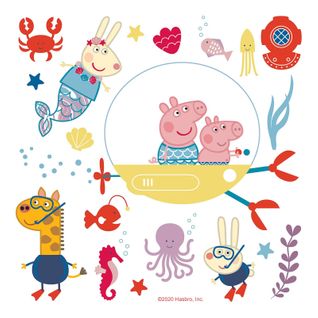 Sticker Peppa Pig Et Sa Famille Dans L'eau - 1 Planche 42,5 X 65 Cm