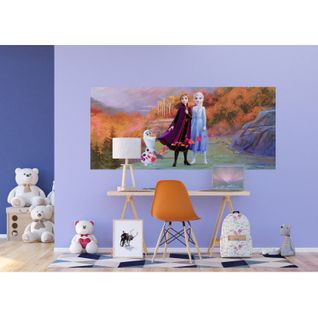Poster Géant Intissé - Disney La Reine Des Neiges 2 - Modèle Anna Elsa Et Olaf Dans La Forêt 202 Cm